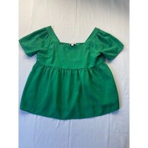 Andree By Unit Babydoll Blouse Top Womens Small Green Short‎ Sleeve Square Neck